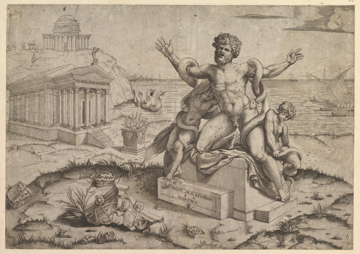 Zrcadlo římské velkoleposti: Starověké basreliéfy s Laocoonem, ca. 1516-20. od Marco Dente