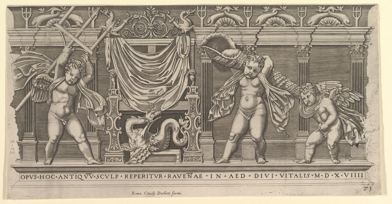 Zrcadlo římské velkoleposti: Basreliéf se třemi amory, 1519 od Marco Dente
