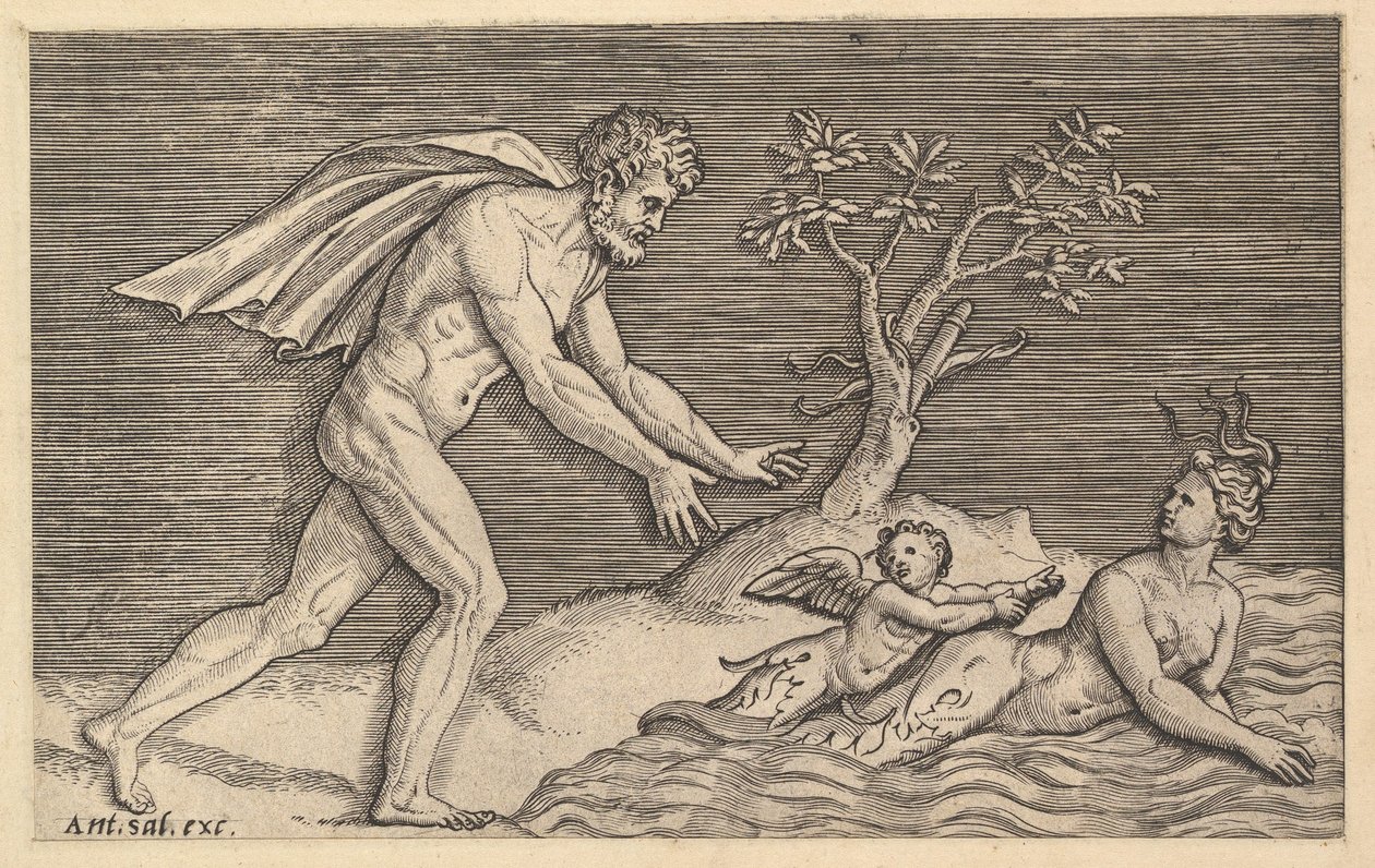 The Mirror of Roman Magnificence: Naked Man Pursuing a Naiad, ca. 1515-1527. od Marco Dente