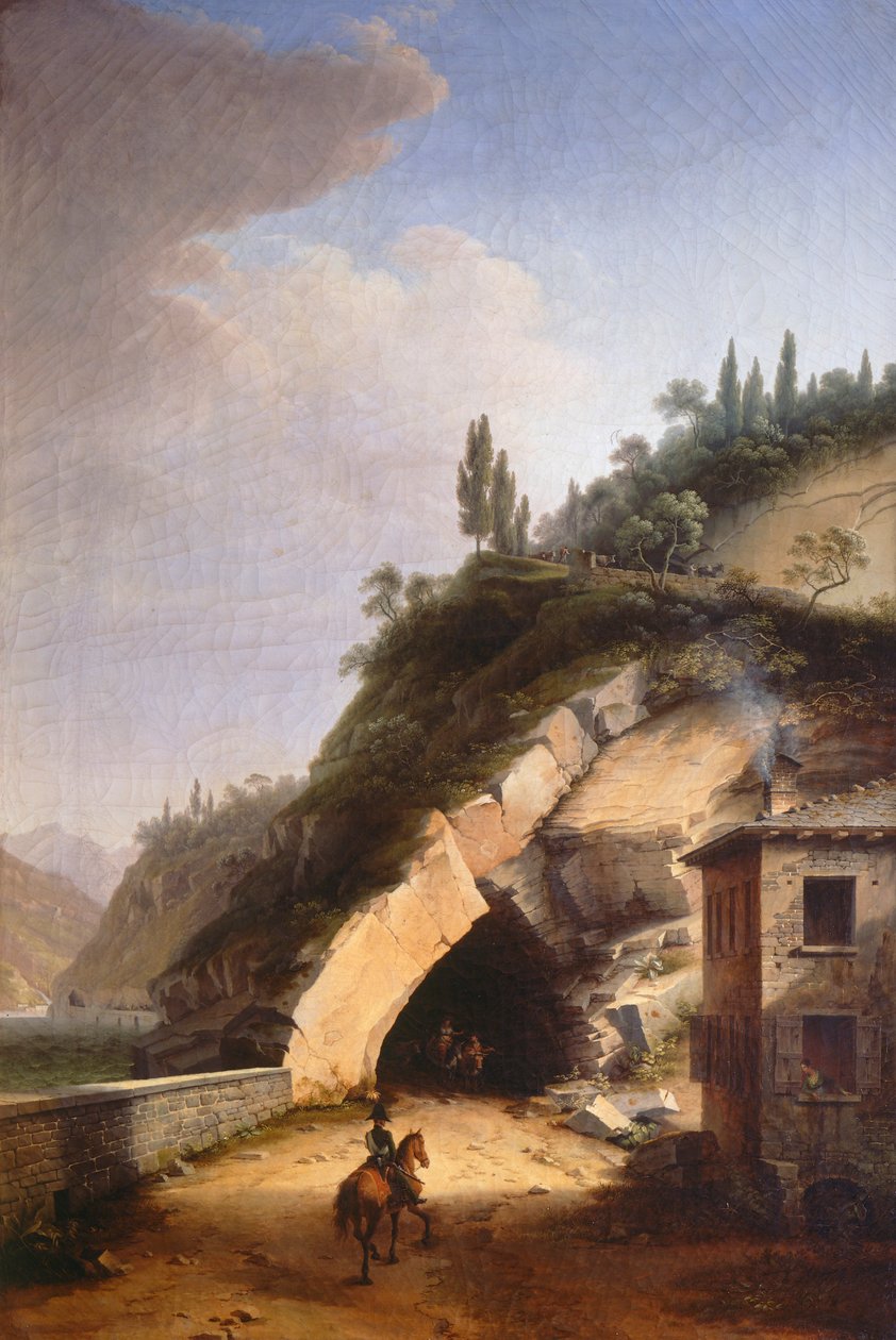 Pohled na dům a první galerii Varenna v Bellano, od Marco Gozzi (1759-1839), olej na plátně od Marco Gozzi
