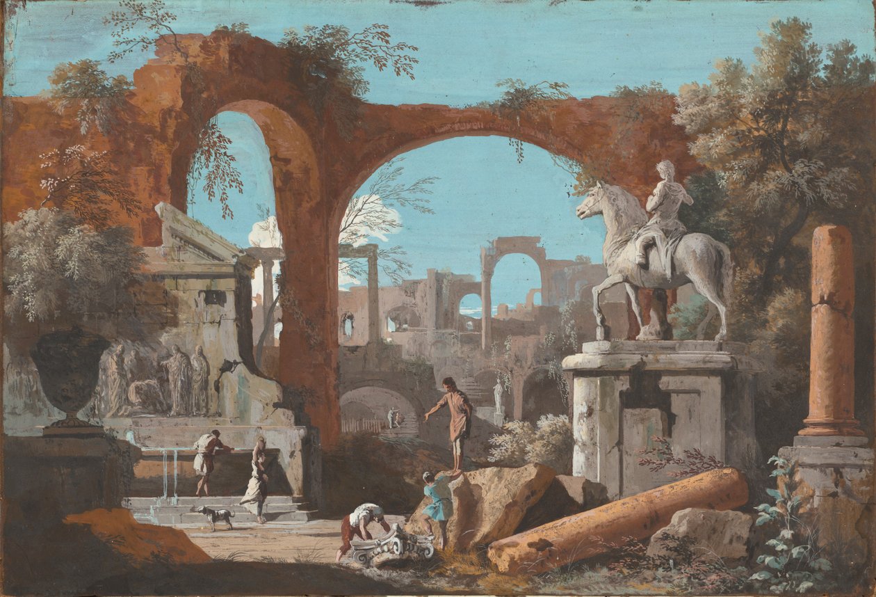 Capriccio z římských ruin od Marco Ricci