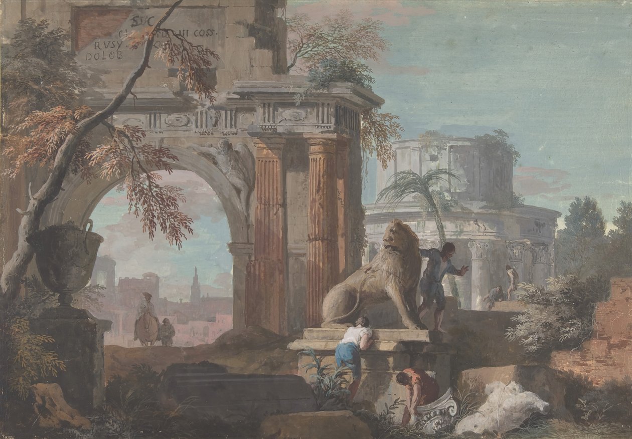 Capriccio s římskými ruinami, ca. 1700-1730. od Marco Ricci