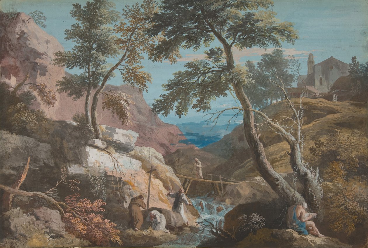 Horská krajina s poustevníky, ca. 1700-1730. od Marco Ricci