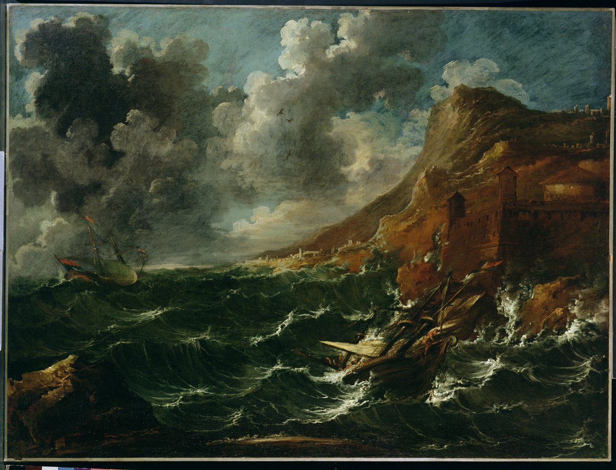 Ships in a Gale, kolem 1705-08 (olej na plátně) od Marco Ricci