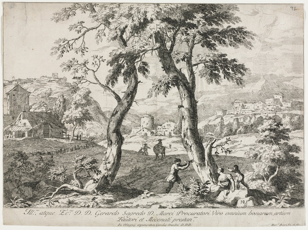 Pohled na vesnici s postavami v popředí, 1723. od Marco Ricci