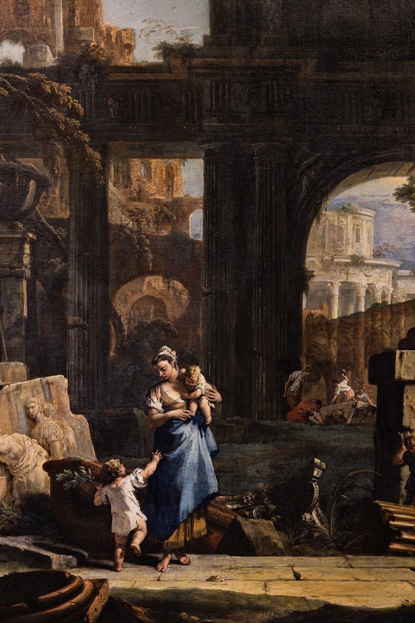 Perspektiva s ruinami a postavami, detail od Marco & Sebastiano (1659 1734) Ricci
