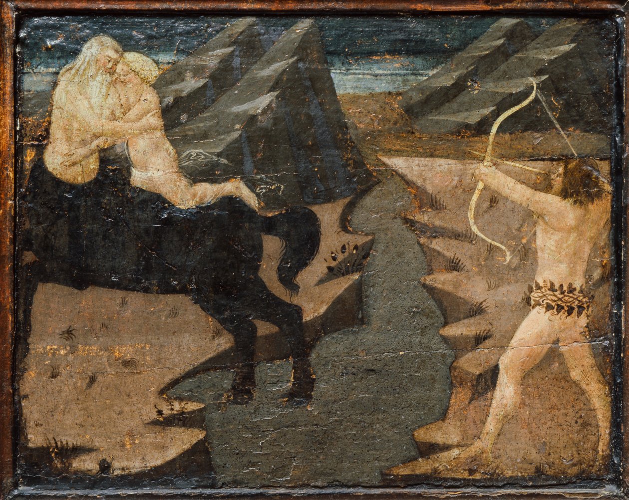 Cassone s bitevní scénou a výjevy z Herkulových prací, FLorence, Itálie, kolem 1460 (tempera, gesso a dřevo) od Marco del Buono Giamberti