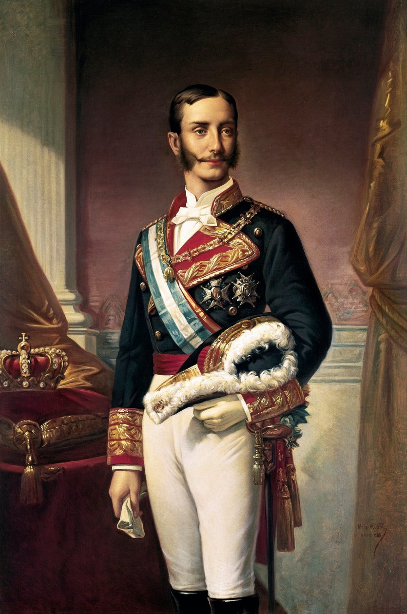 Portrét Alfonse XII., španělského krále (olej na plátně) od Marcos Giraldez de Acosta