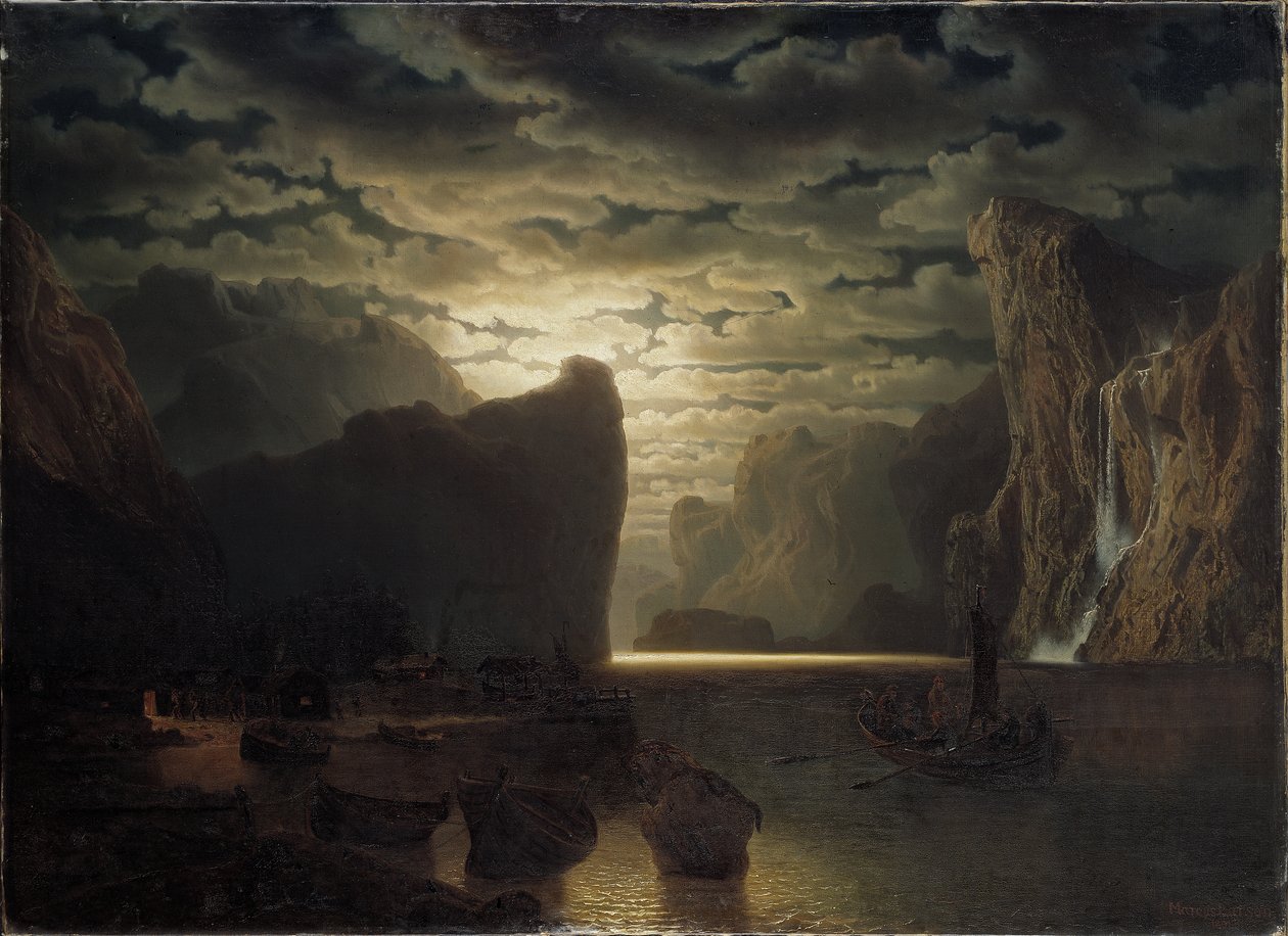 Norský fjord v měsíčním světle, 1861 od Marcus Larson