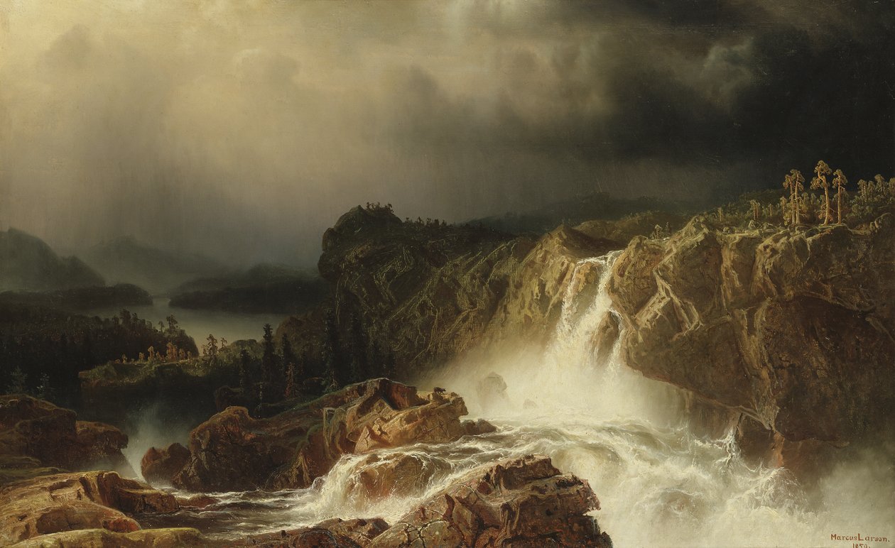 Skalnatá krajina s vodopádem v Smaland, 1859 od Marcus Larson