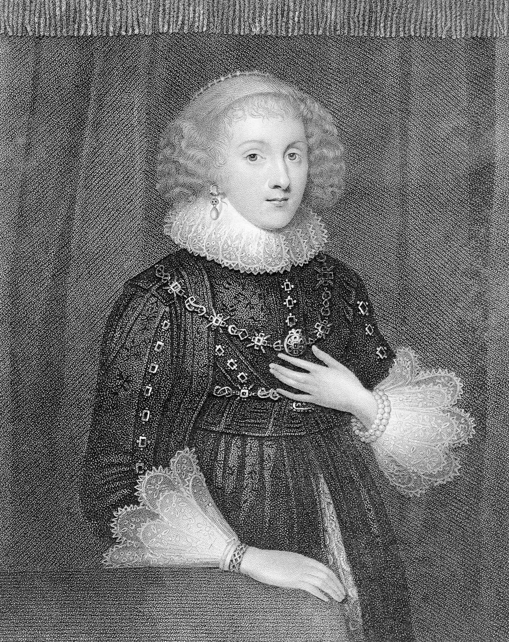 Mary Sidney, hraběnka z Pembroke, vyryl W.J.Fry od Marcus Garret Gheeraerts the Younger