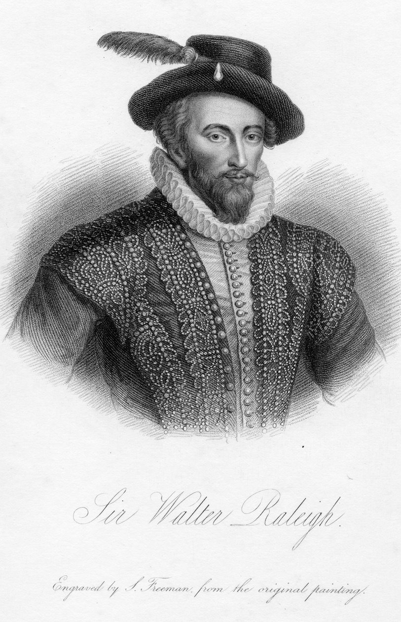 Sir Walter Raleigh, tisk S. Freeman od Marcus Garret Gheeraerts the Younger