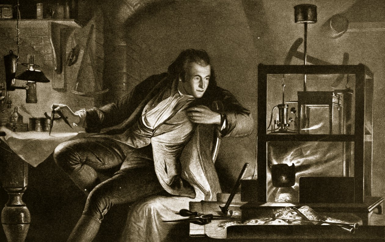 James Watt a parní stroj, ilustrace z knihy "Hutchinson