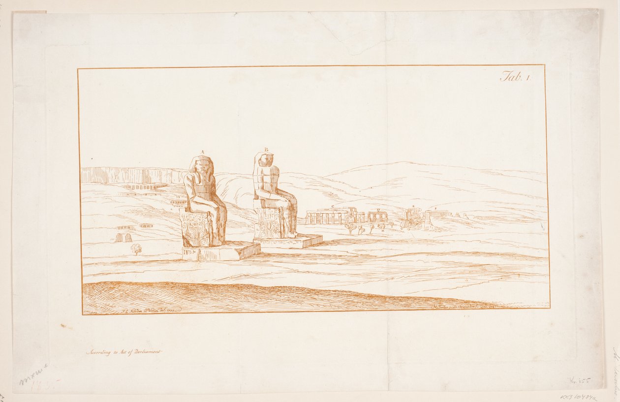 Ilustrace k "Kresby některých ruin a kolosálních soch v Thébách v Egyptě s popisem slávy v dopise královské společnosti", Londýn 1741 od Marcus Tuscher