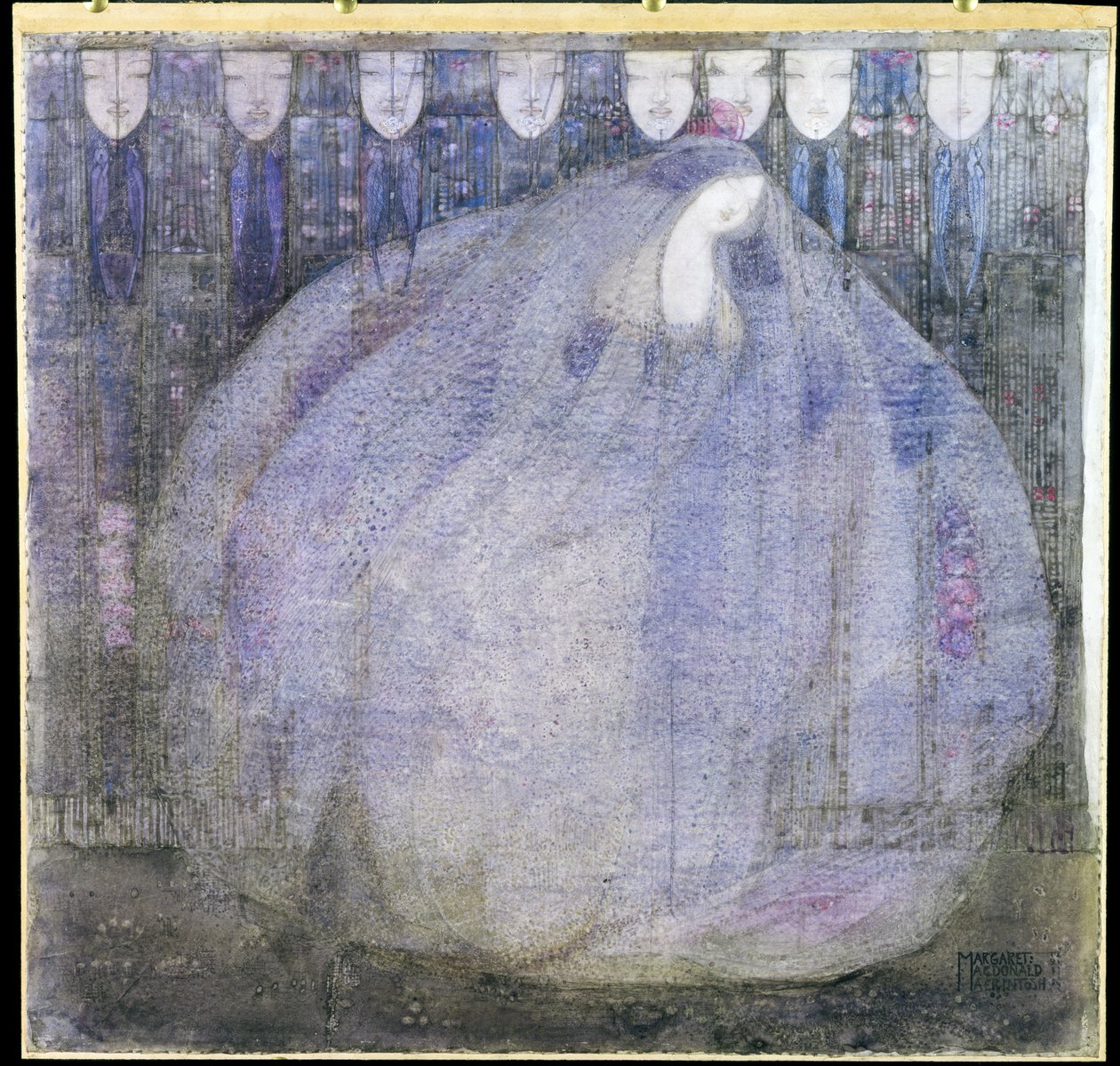 Tajemná zahrada, 1911 (wc a inkoust přes tužku na pergamenu položené na palubě) od Margaret MacDonald Mackintosh