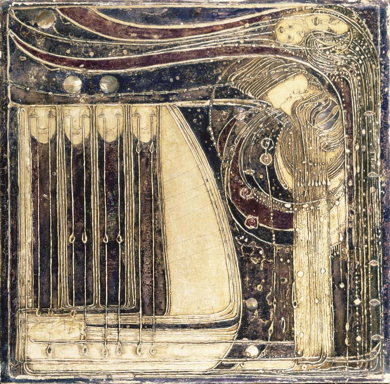 The Opera of the Sea, cca 1902 (vykládaný gesso panel) od Margaret MacDonald Mackintosh