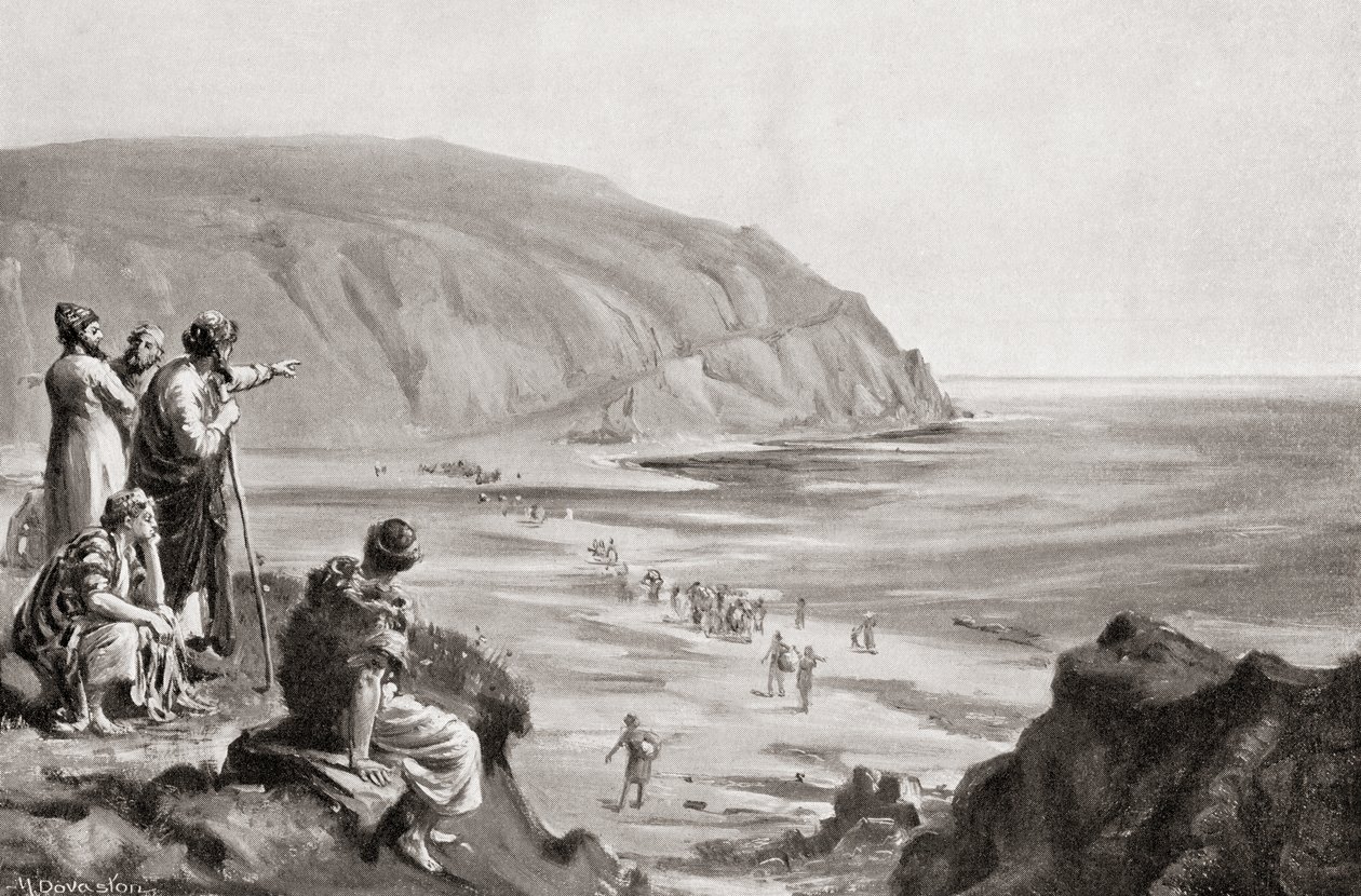 Příchod Féničanů na východní pobřeží Středozemního moře, asi 1500 let př. n. l., z Hutchinsonovy Historie národů, vyd. 1915. od Margaret (after) Dovaston