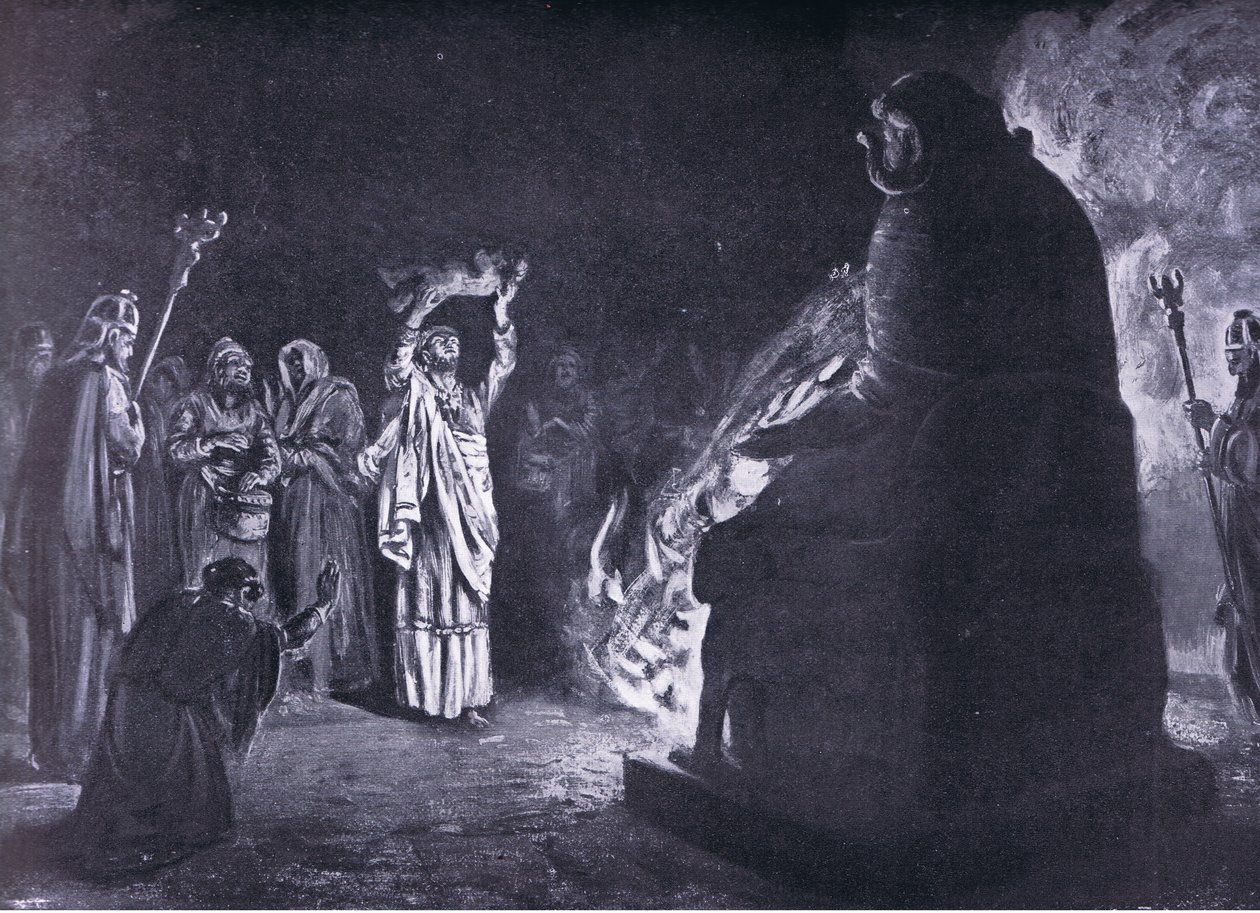 Fénická oběť Molochovi (litografie) od Margaret Dovaston