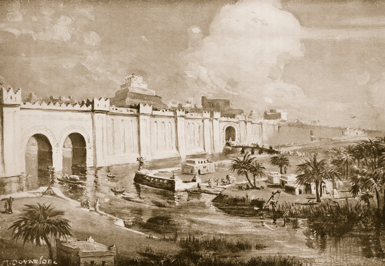 Babylon Restored, ilustrace z Hutchinsonových Dějin národů (litografie) od Margaret Dovaston