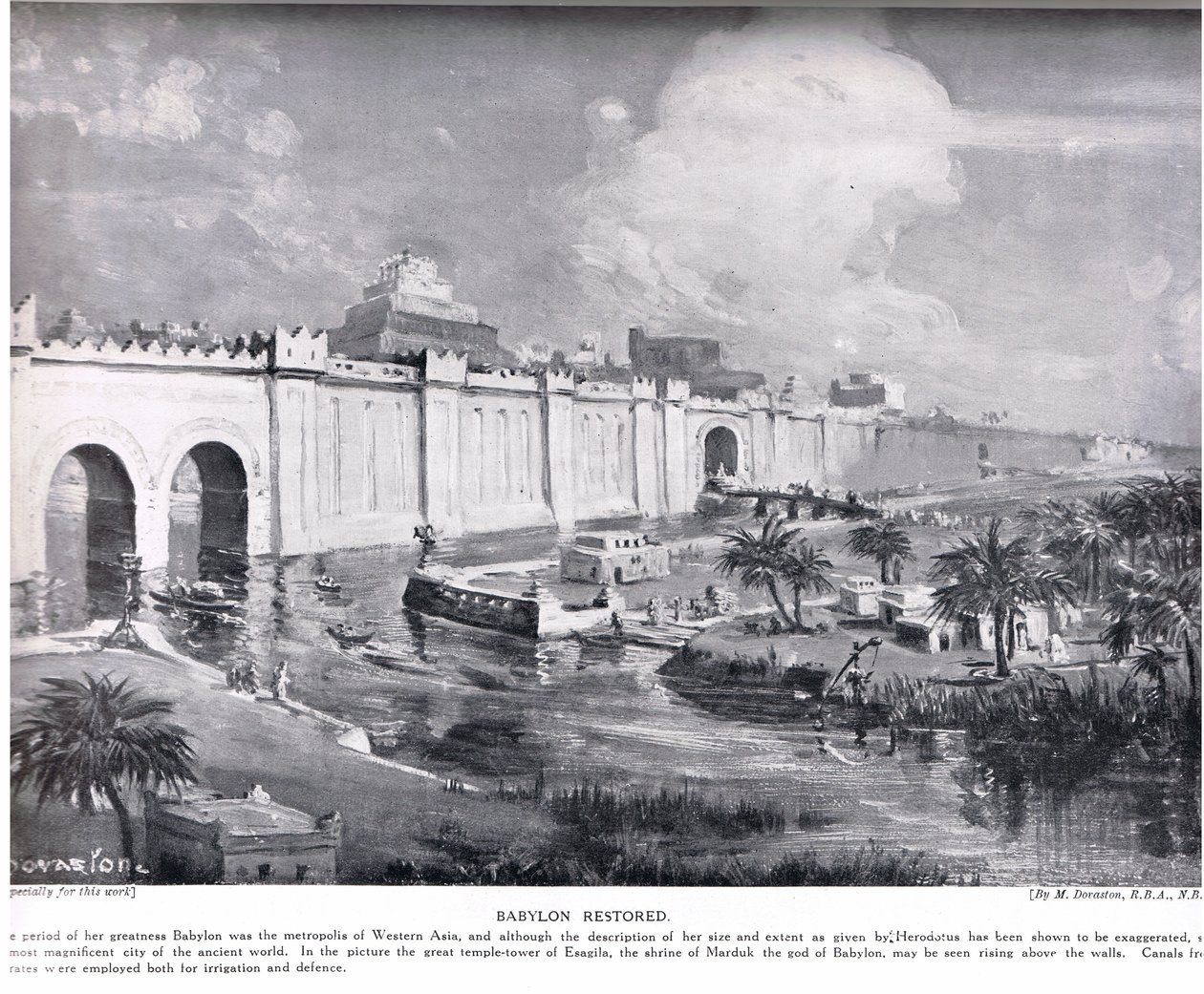Babylon Restored, ilustrace z Hutchinsonových Dějin národů (litografie) od Margaret Dovaston