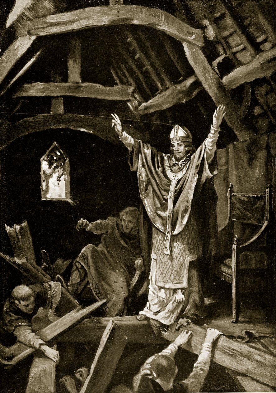 Zřícení podlahy v Calne, 978, ilustrace z knihy "Hutchinson