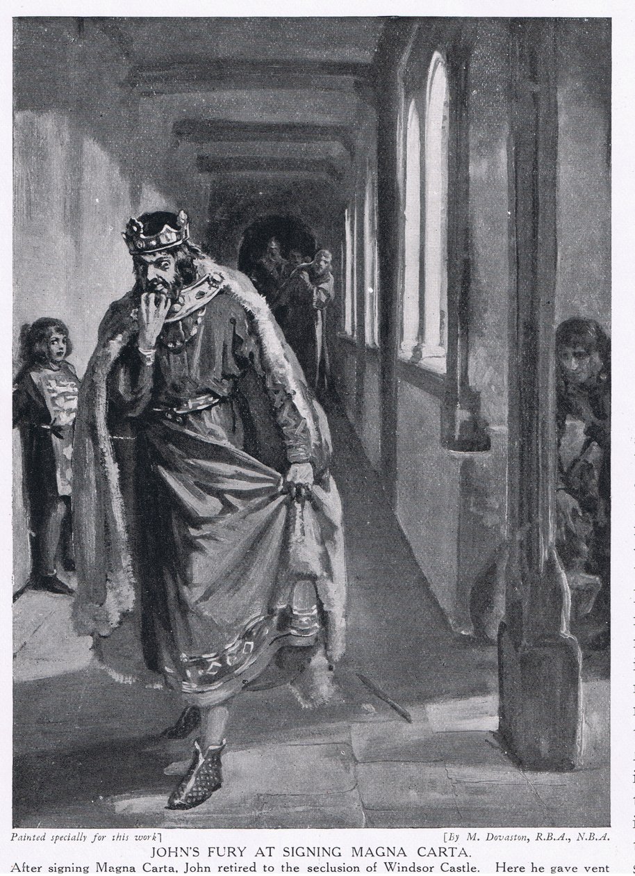 Johnsův vztek při podpisu Magny Charty AD1215 od Margaret Dovaston