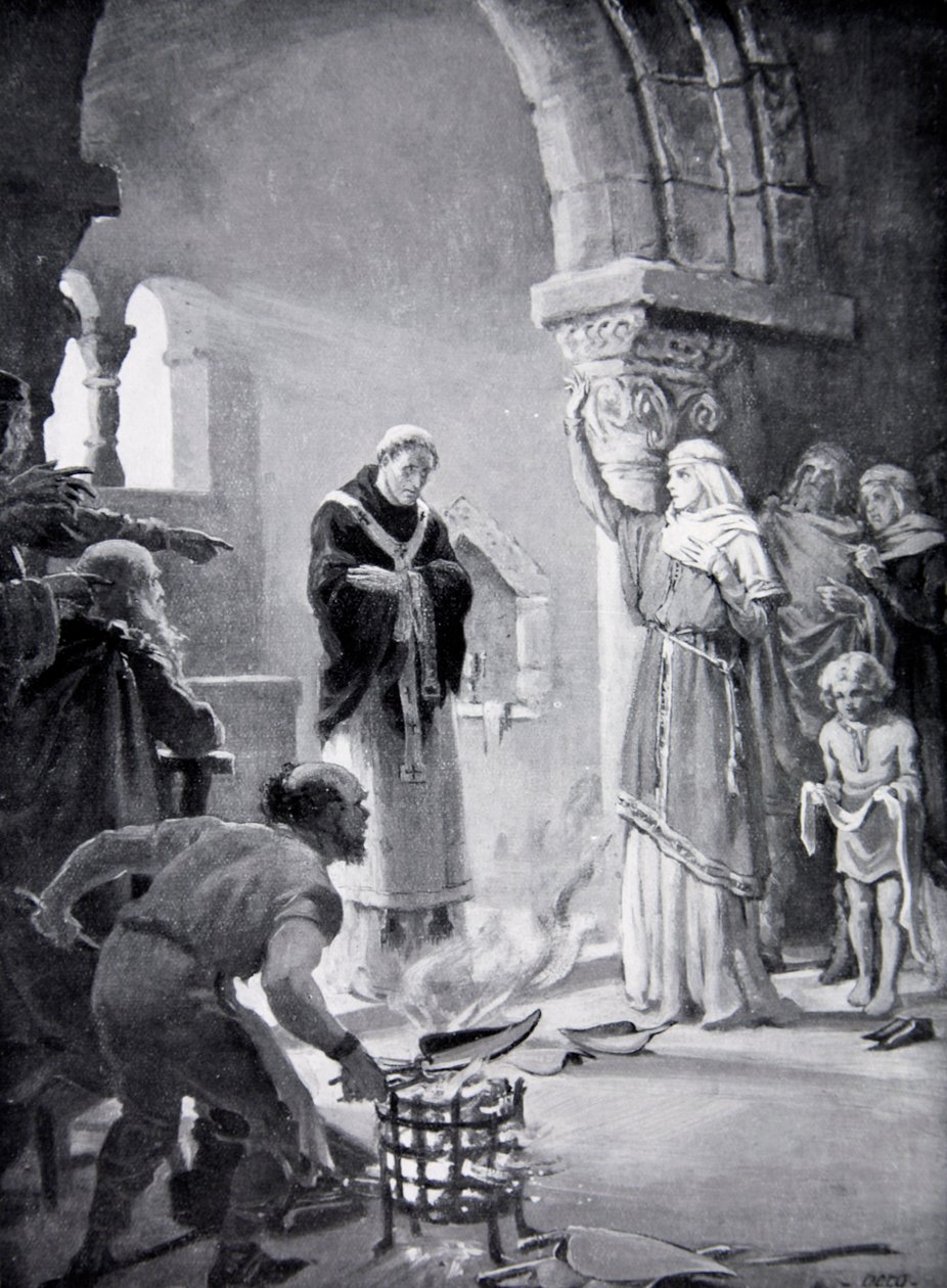 Soud devíti pluhů, ilustrace z "Dějin národa" (litografie) od Margaret Dovaston