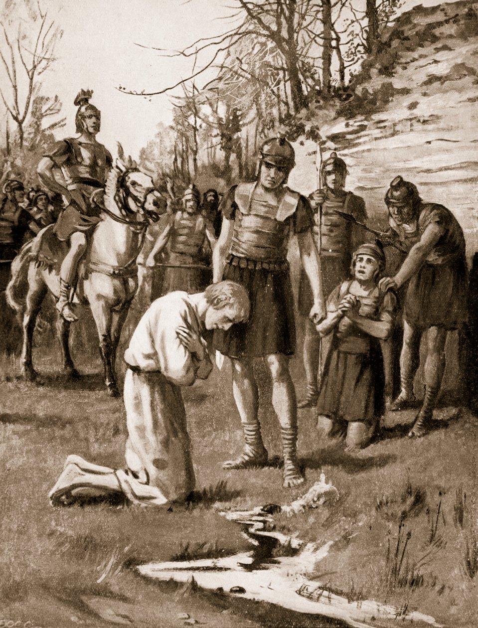 Mučednická smrt svatého Albana, asi 303, ilustrace z knihy "Hutchinson