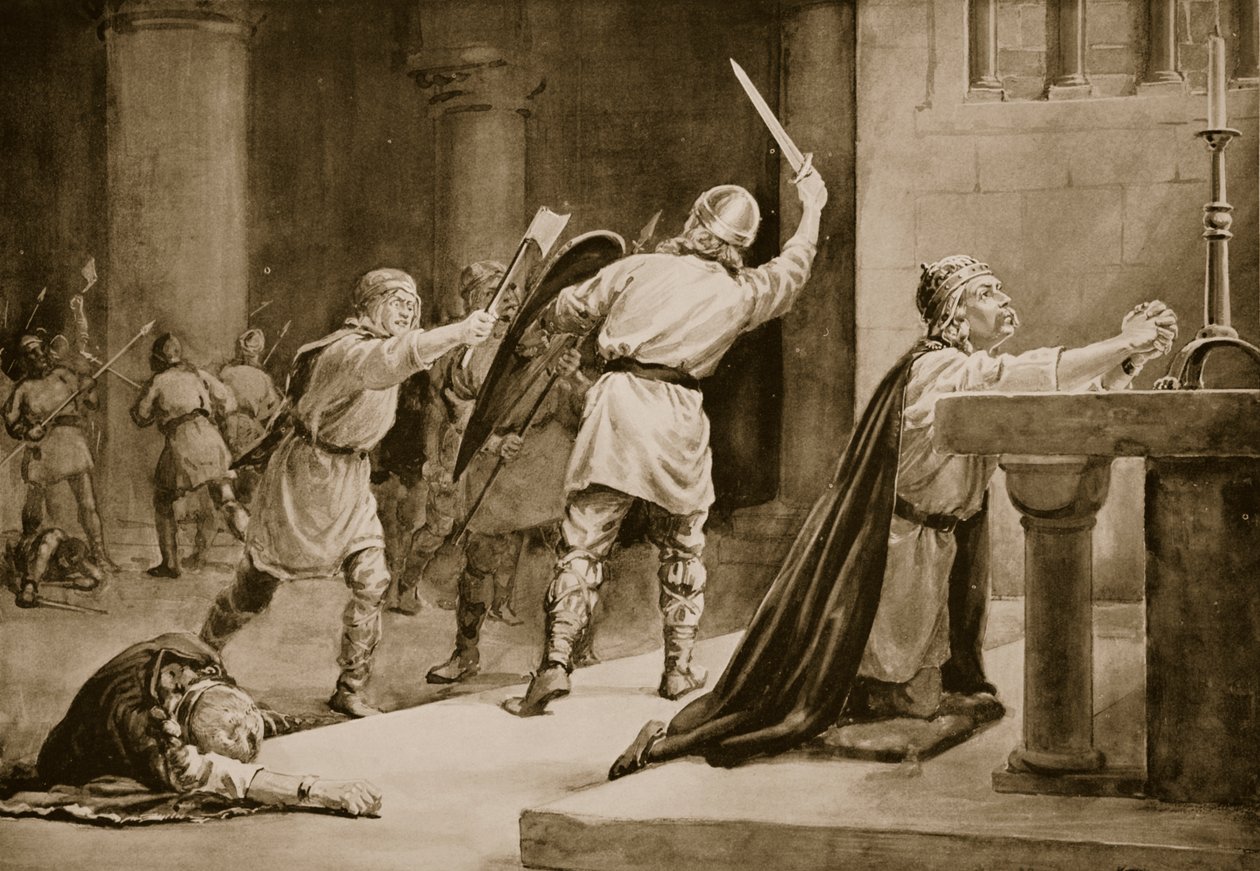 Vražda Knuta Svatého v roce 1086 (litografie) od Margaret Dovaston