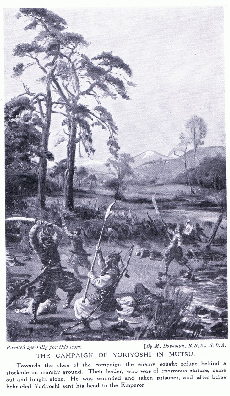 Tažení Jorijošiho v Mutsu (litografie) od Margaret Dovaston