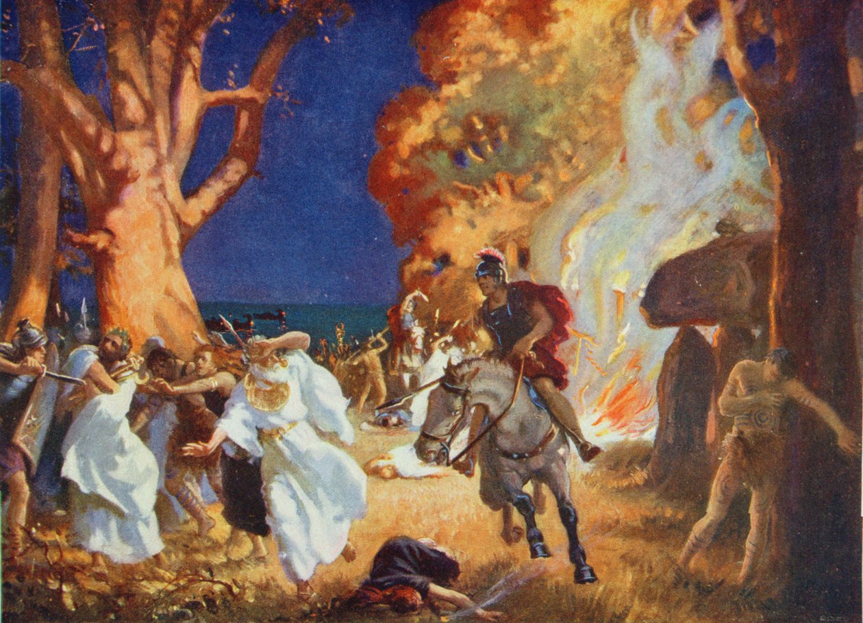 Masakr druidů na Anglesey Římany v roce 60 n. l., ilustrace z knihy "Hutchinson