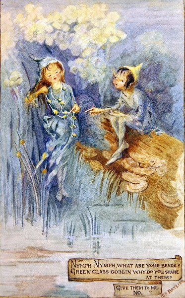Nymph and the Green Goblin (akvarel na palubě) od Margaret E. Bayliss