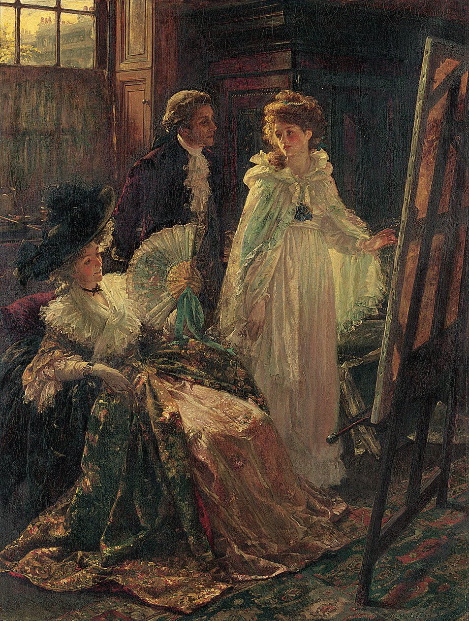 Slečna Angel, Angelica Kauffman, představená lady Wentworthovou, navštěvuje studio Mr. Reynolds, 1892 od Margaret Isabel Dicksee