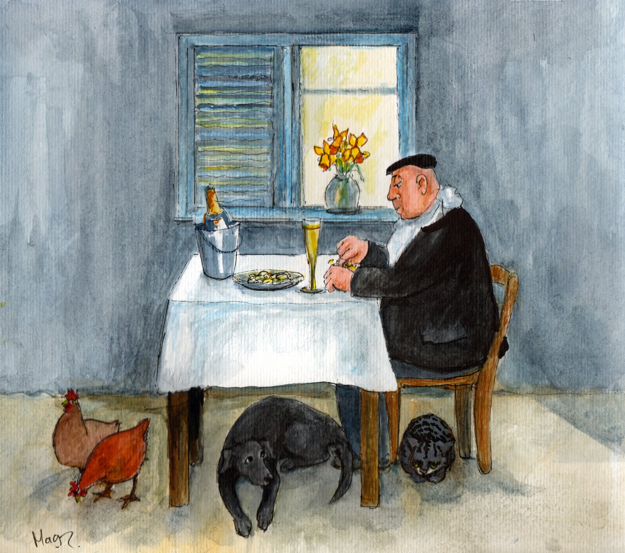 Pierrovy narozeniny (akvarel na papíře) od Margaret Loxton