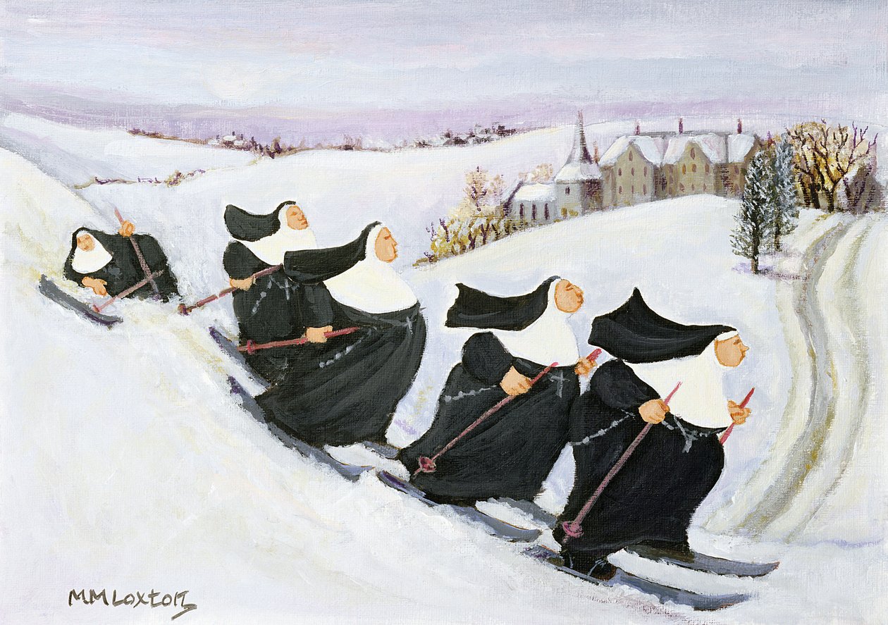Lyžování (olej na papíře) od Margaret Loxton