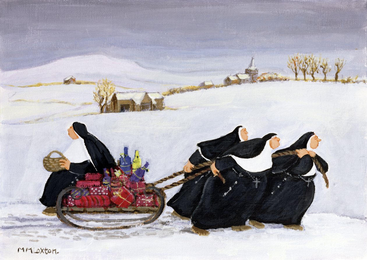 Sáňkování (olej na papíře) od Margaret Loxton