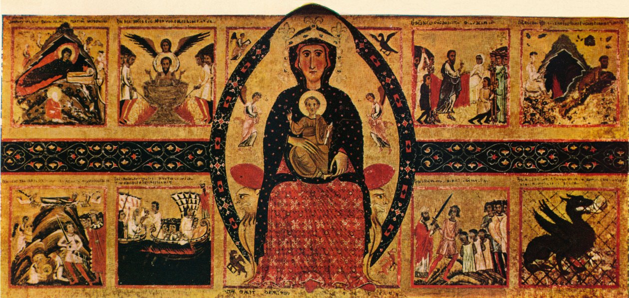 Panna a dítě na trůnu, s narativními scénami, c1263, 1911 od Margarito d