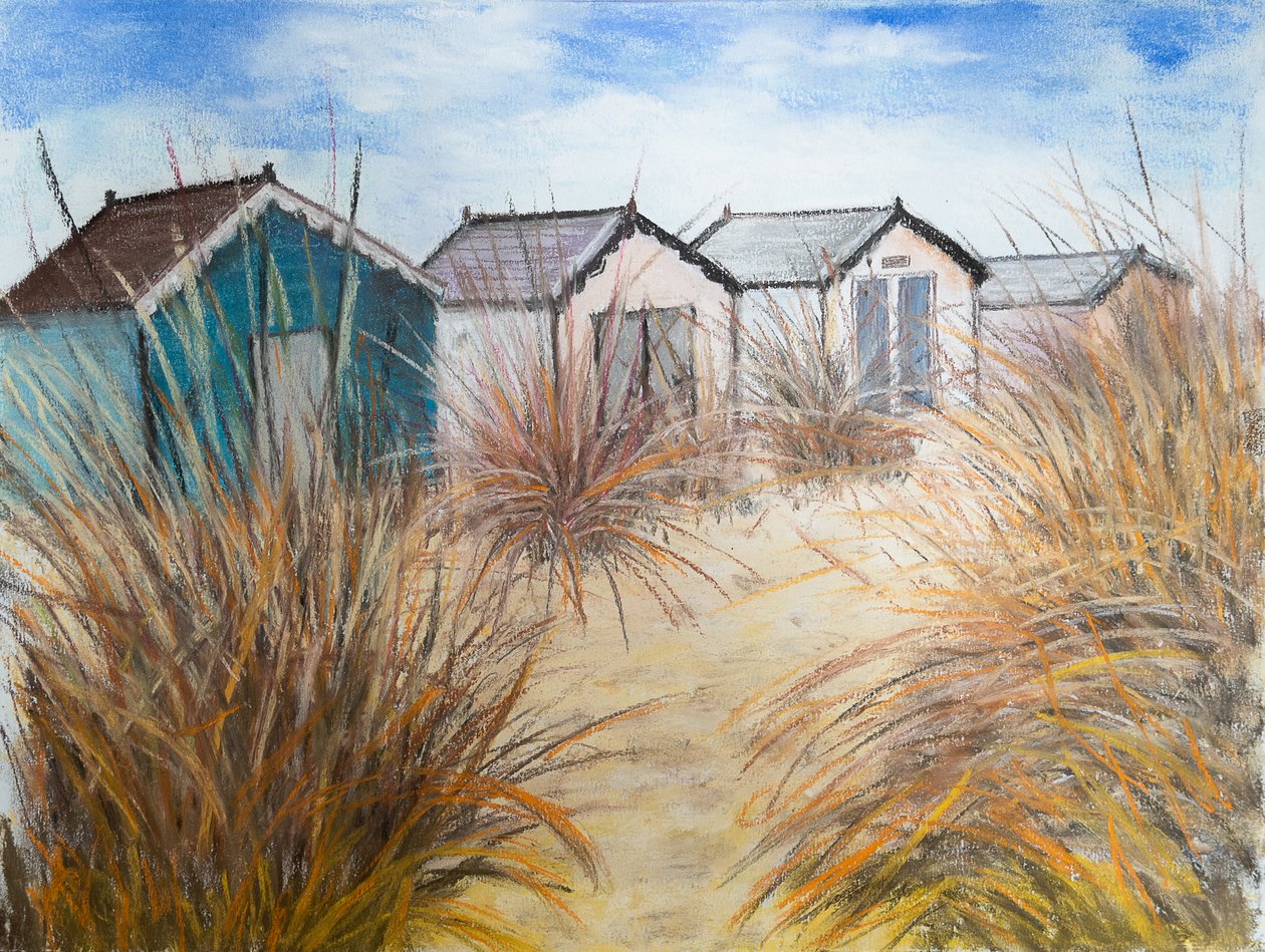 Beach Huts, Cornwall, 2022 (pastel) od Margo Starkey