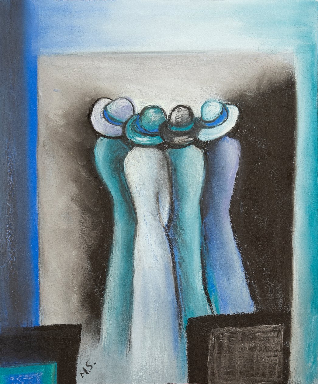 Šeptající dámy, 2022 (pastel) od Margo Starkey