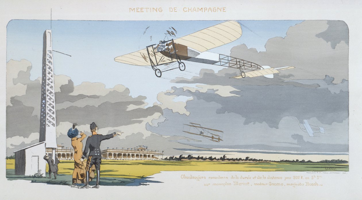 Letecké setkání v Champagne, vydal Mabileau, Paříž, 1910 (pochoir print) od Marguerite Montaut