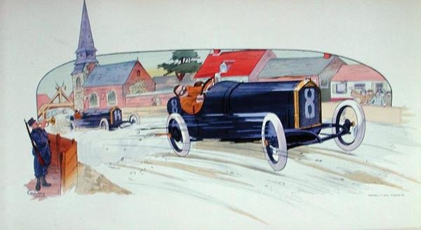 Závodní vůz Peugeot v Grand Prix de France v roce 1911 od Marguerite (fl.1909 14) Montaut