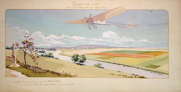 Comte Charles de Lambert v bleriotském jednoplošníku letí po západním okruhu, vydal Mabileau, Paříž od Marguerite (fl.1909 14) Montaut