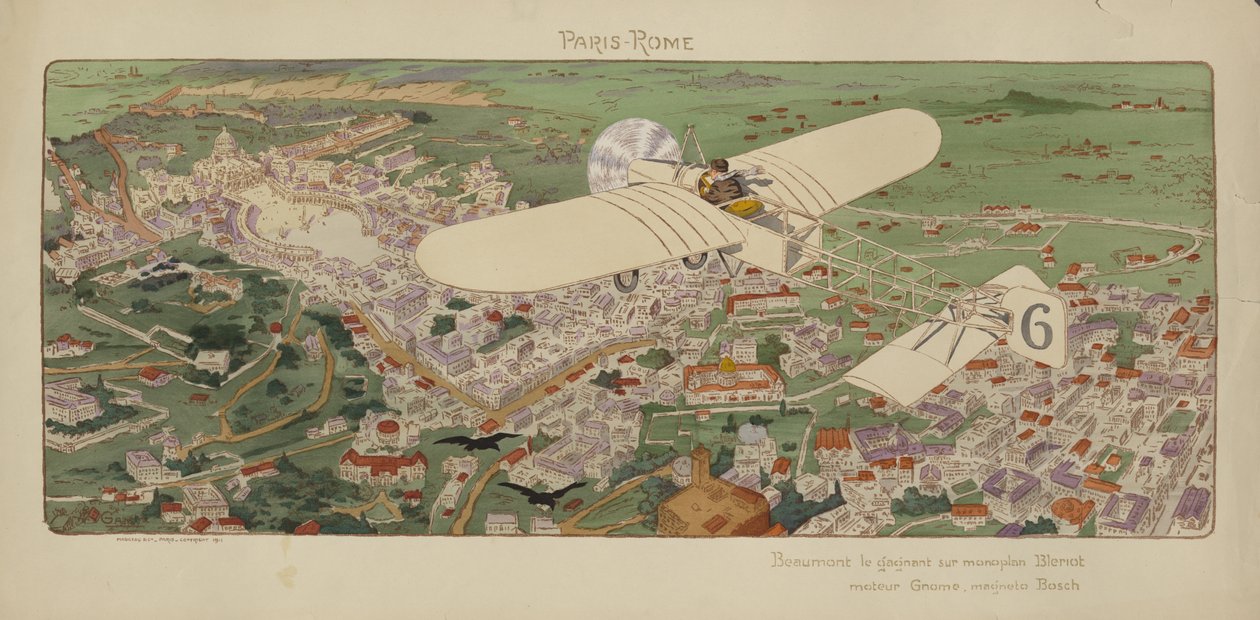 Beaumontův jednoplošník Bleriot přijíždějící do Říma vyhrál letecký závod Paříž-Řím od Marguerite (fl.1909 14) Montaut