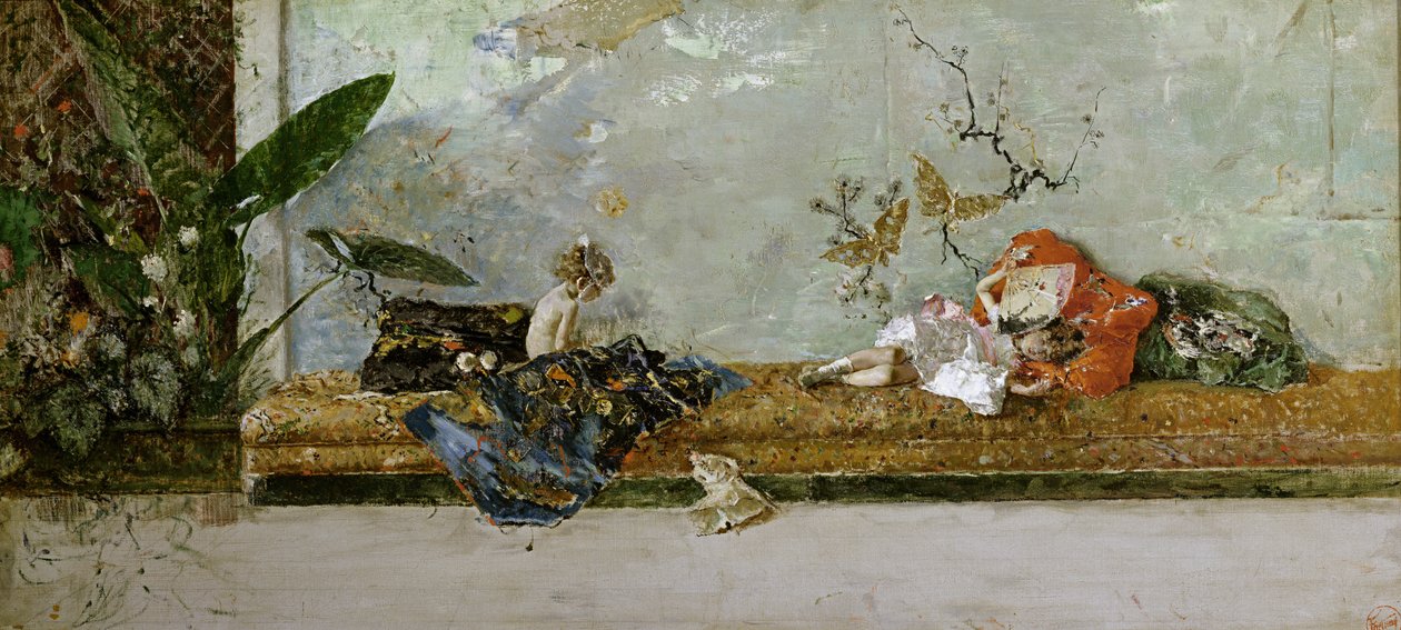 Děti umělců, María Luisa a Mariano, v Salón Japonés, 1874 od Marià Fortuny