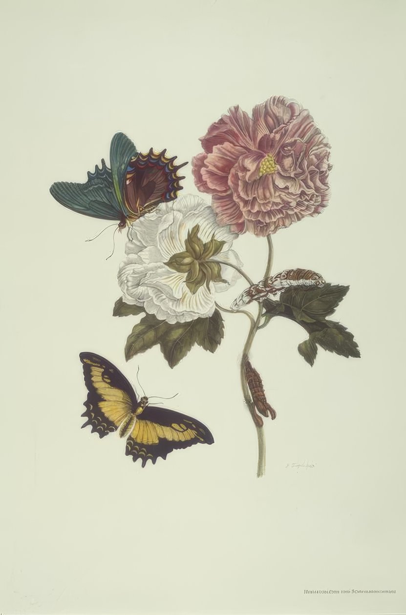 M.S. Merian, ibišek a vlaštovka. od Maria Sibylla Merian