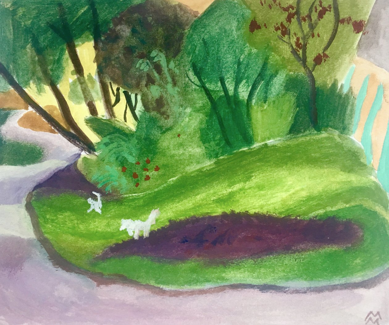 Paysage aves des Chiens Blancs, 2018 (akryl a akvarel na papíře) od Maria Magenta