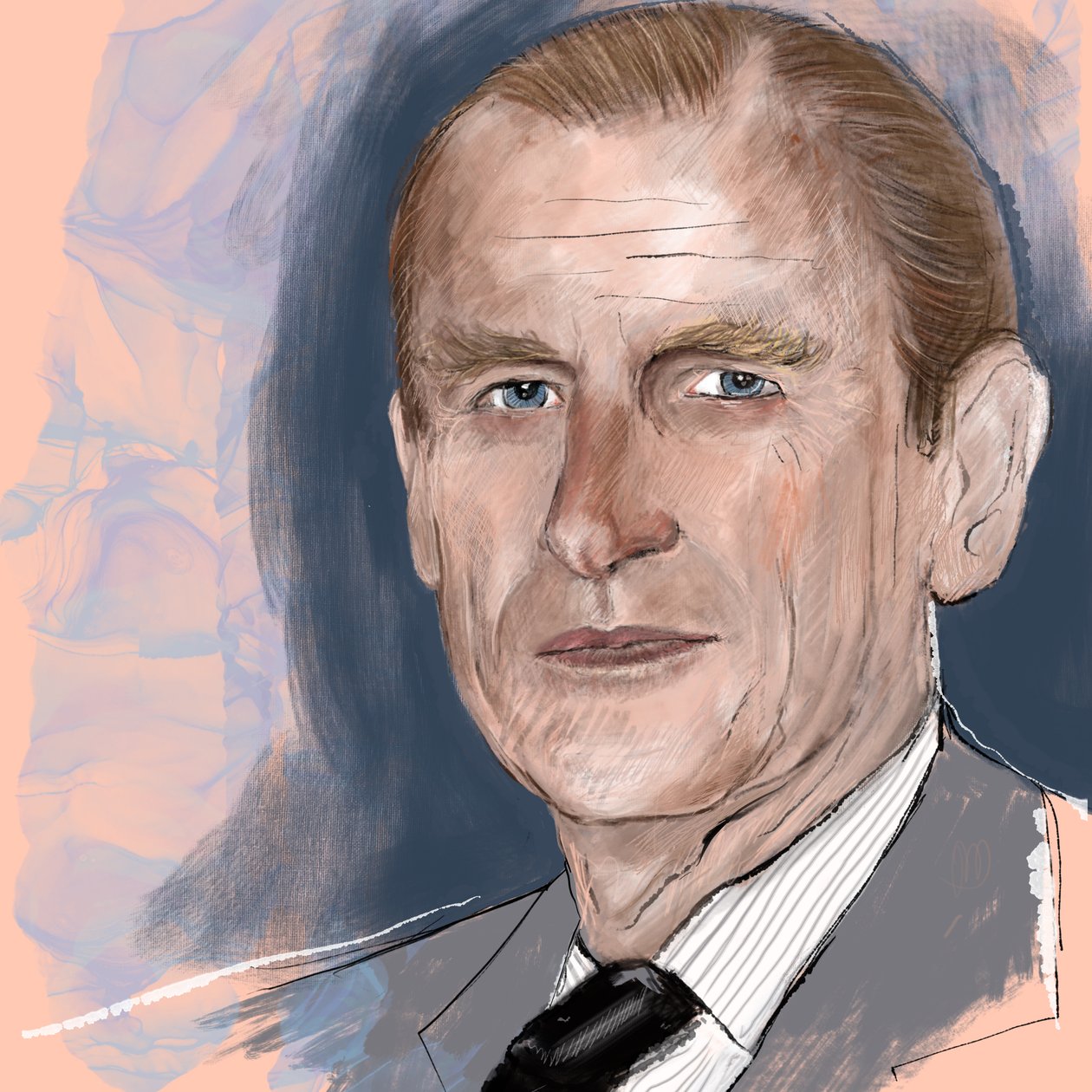 Princ Philip, vévoda z Edinburghu, 2021 (akvarel a digitální fotografie) od Marianna Kulukundis