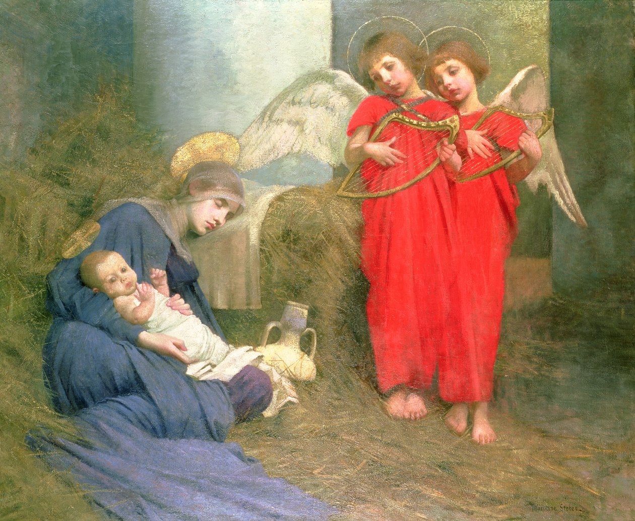 Andělé baví svaté dítě, 1893 od Marianne Stokes