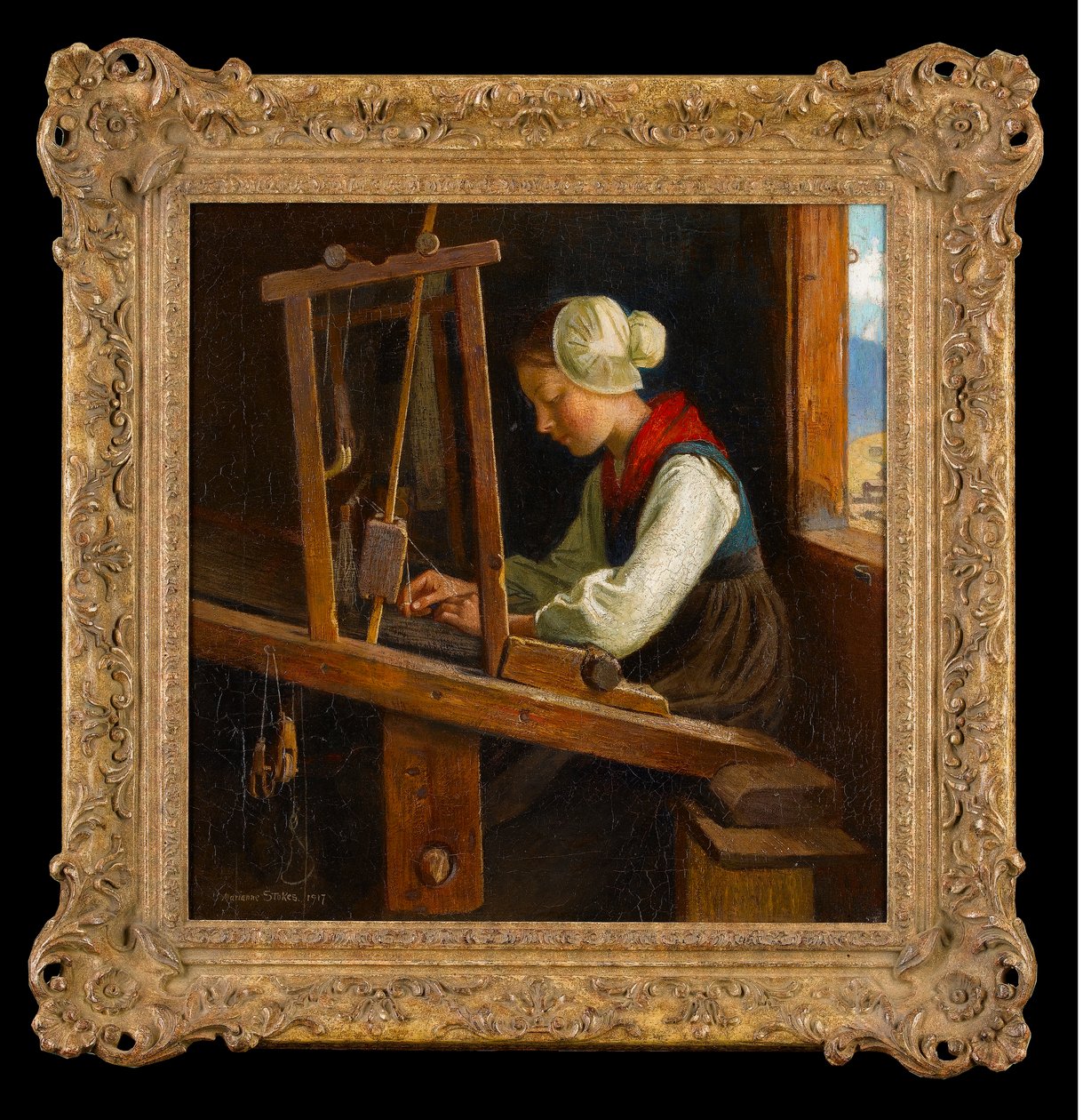 The Weaver: A Cottage Loom v rakouských Alpách, 1917 od Marianne Stokes