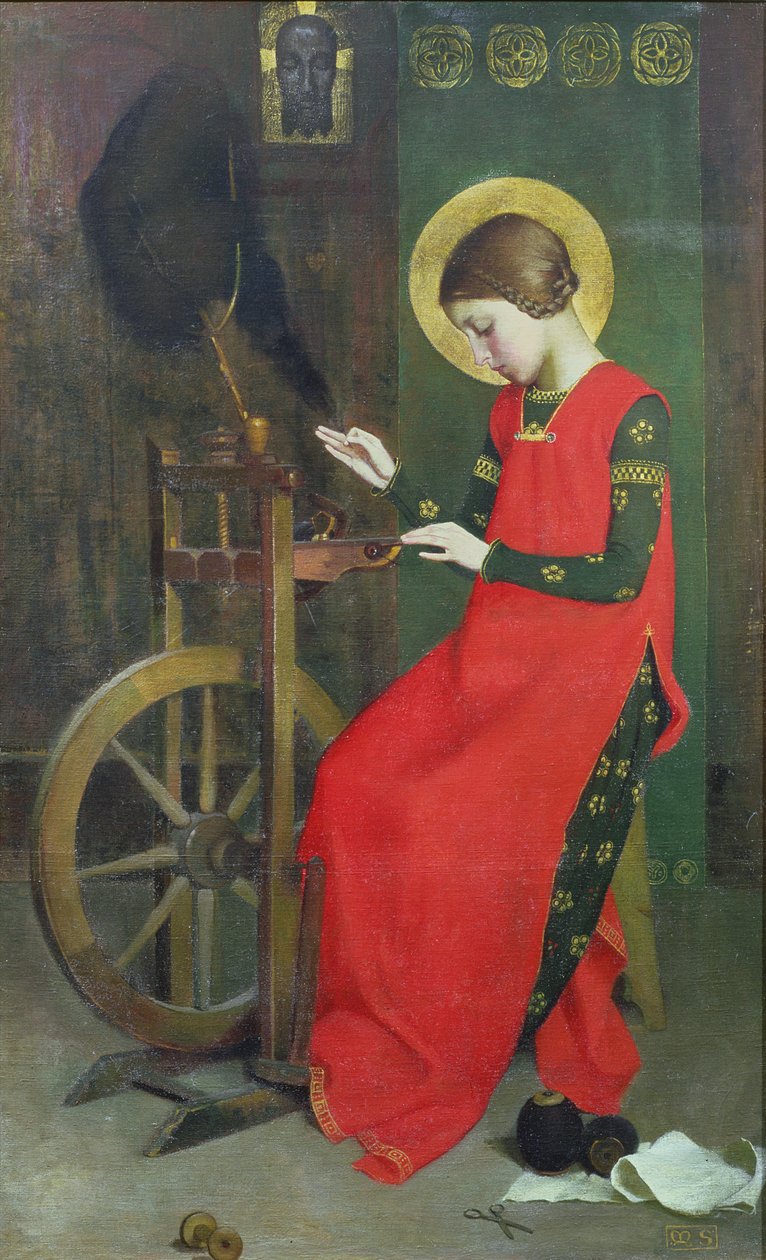 sv. Alžběta Uherská předení vlny pro chudé, c. 1895 od Marianne Stokes